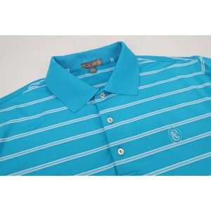 Peter Millar Summer Comfort Mens Large Blue Striped Polo Shirt Performance